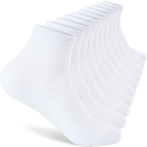 Monxiery Mens 100% Cotton Cushioned Ankle Socks, Moisture Wicking Breathable Athletic Performance Running Quarter Socks