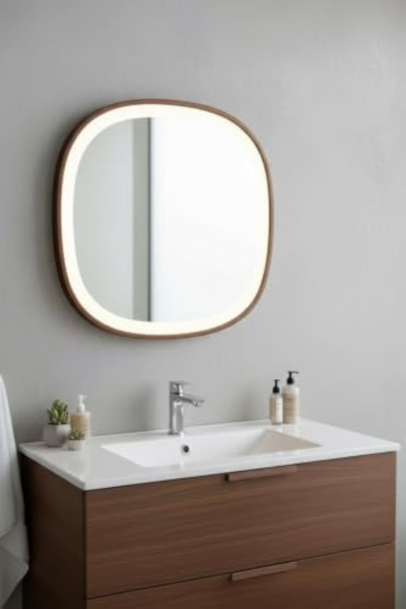 Engineered Wood LED Wall Mirror for Bathroom & Vanity