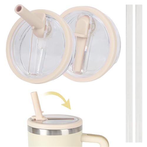 Image of 30 oz Replacement Lid for Stanley Quencher Tumbler Flip Straw, 2 PCS Spill Proof Lid Accessories Fit for Stanley with handle, Leak-Proof Splash Resistant Replaceble Cover Cap forStanley,(Lvory*2)
