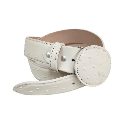 Dona Michi LEATHER BELT OSTRICH DESIGN EMBOSSED GENUINE LEATHER BELT