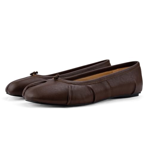VBDB Tabi Brown Flats Shoes for Women Slip on Low Heel Wide Width Casual Shoes Split Toe Ballet Flats Size 10 by VBDB - Used condition - US$54.13