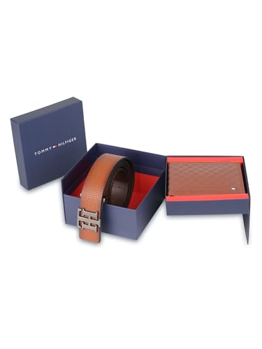 Image of Tommy Hilfiger Binnions Leather Belt + Wallet Gift Set for Men - Tan /Tan
