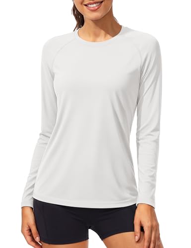TACVASEN Long Sleeve Running Top Womens Sun Protection Shirts UV Tops Casual Holiday T Shirt Summer Beach UPF 50 Rash Guard Light Fishing Shirts White