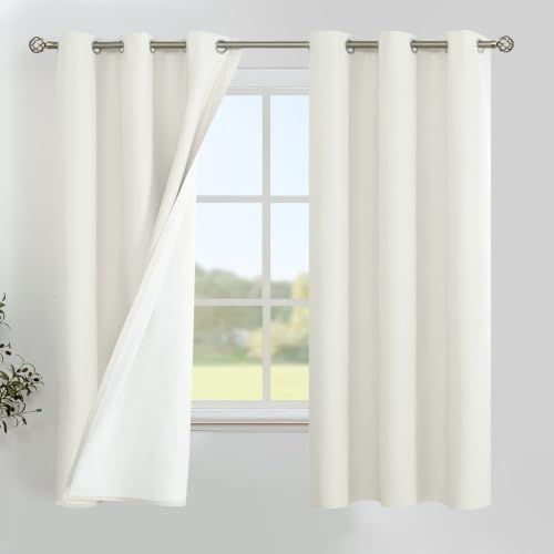 Image of YoungsTex Ivory Linen 100% Blackout Curtains 63 Inch Length with Grommet | Short Black Out Drapes Thermal Insulated with Grommet for Bedroom Window Room Darkening, 2 Panels, 42 X 63 Inch