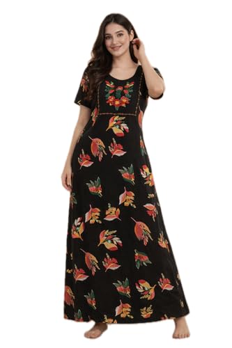 Image of Bahumaan Pure Cotton Nighty for Woman | Floral Gown for Women Nightwear with Pocket | Cotton Nighty for Women Stylish | Perfect for Daily Comfort | Maxi Women