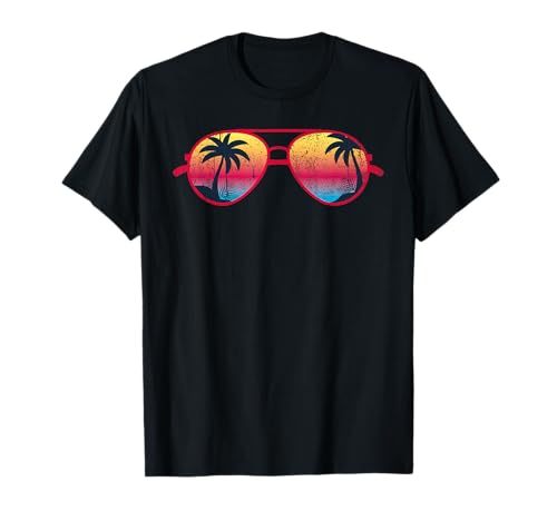 Sunset Palm Trees Sunglasses Beach Tropical Summer T-Shirt