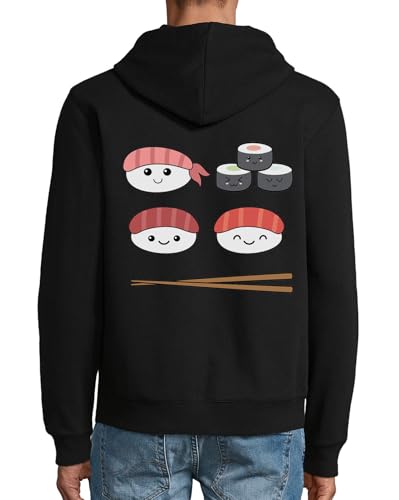 Sweat à capuche doux Sushi and Chopsticks Art veste noire confortable