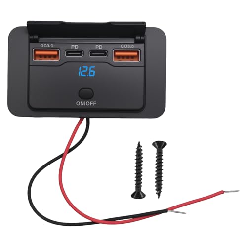 LIDSCURA 4Port 12V USB Charger Outlet, Dual QC3.0 USB-A & Dual PD3.0 Type-C, 12V 24V Embedded RV Boat Marine USB Outlet with Voltage Display and ON/Off Switch for Van Conversion Truck Camper by LIDSCURA - Used condition - CA$15.79