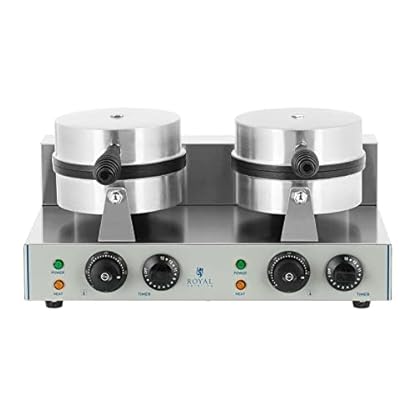 Royal Catering RCWM-2600-R Waffeleisen Waffelgerät Waffelautomat Waffle Maker Belgische Waffel Doppelt Rund (2 x 1.300 Watt, Timer 15 min, Teflon & Aluminium, Edelstahl), Silber – Bild 6