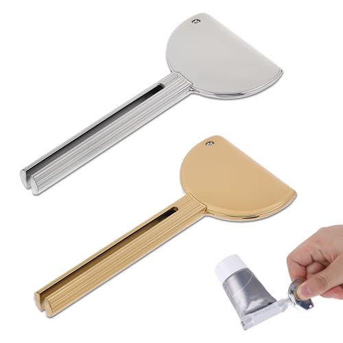 チューブキートゥースペーストスクイーザー 2個 歯磨き粉絞り器 メタルチューブプレッサー チューブローラーチューブ絞り器 歯磨き粉化粧品オイルクリームペイントスクイーザー用ディスペンサーローラー (シルバー&ゴールド)