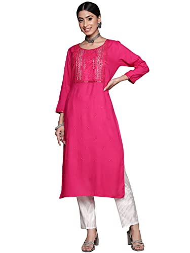 Image of ishin Women's Viscose Straight Embellished Straight Kurta