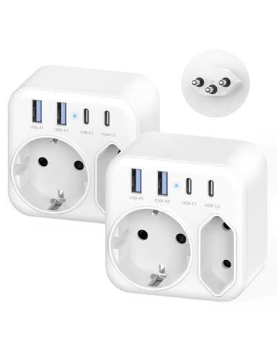 Lot de 2 adaptateurs de Voyage Suisse, France vers Suisse avec 4 Ports USB et 2 Prises Secteur, Adaptateur de Voyage Suisse de Type J pour Les Maldives, Le Rwanda et Le Liechtenstein.
