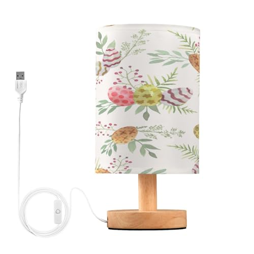 SDMKA Colorful Easter Eggs Bedside Table Lamp for Bedroom, Minimalist Nightstand Lamp with Round Fabric Shade for Living Room, Office, No Bulb Required