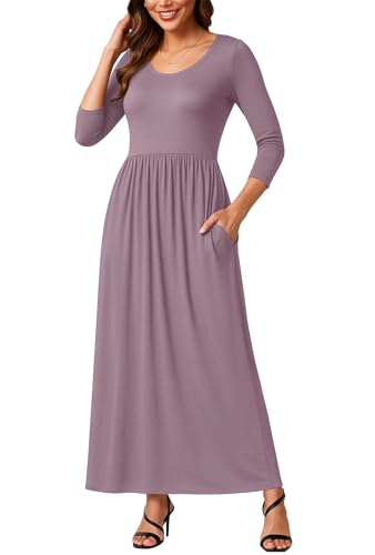 Image of EUOVMY Women's Long Sleeve Loose Maxi Dresses Casual Long Dresses with Pockets