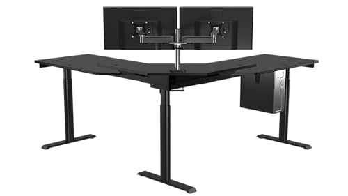 Image of VERSADESK 72 inch x 72 inch Electric L-Shaped Corner Standing Desk, Commercial Grade Height Adjustable Sit Stand Workstation, Ergonomic Computer Desk for Home Office, Black Frame, Black Surface