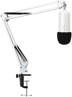 YOUSHARES White Mic Stand with Pop Filter - Mic Suspension Boom Arm Stand with Foam Cover Windscreen for White Blue Yeti and Yeti Pro Microphone