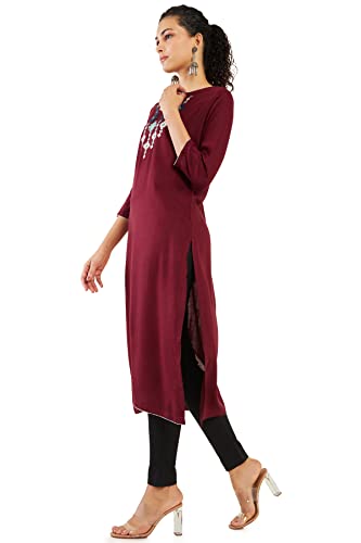 Image of Soch Women Maroon Rayon Embroidered Kurta