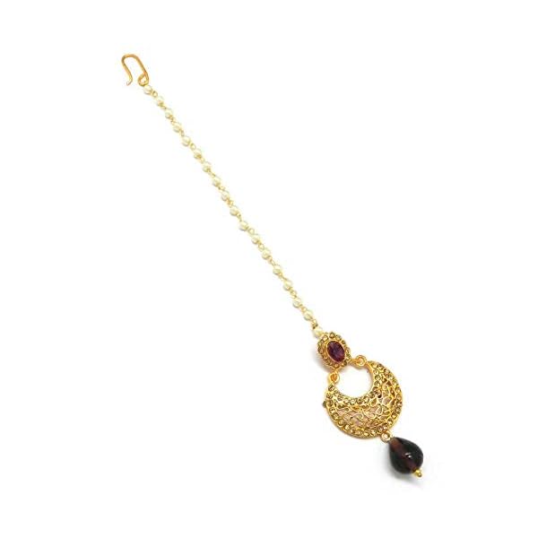 Radhesh Creation Jewellery Chandbali Jaali Work Maang Tikka Decorated with Crystal & Pearl for Women/Girls