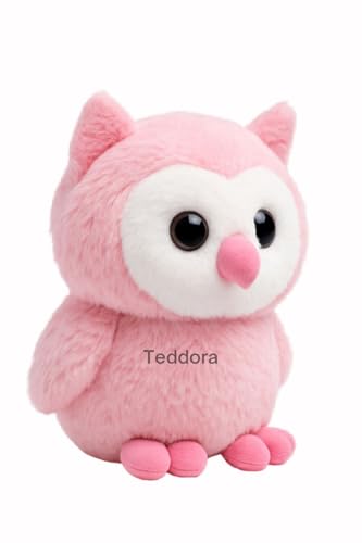 Image of Shiny Owl Soft Toy for Girls Boys Kids,Pink,Owl with Glitter Eyes Animal Plush Stuffed Baby Teddy Gift Birthday, 23 cm