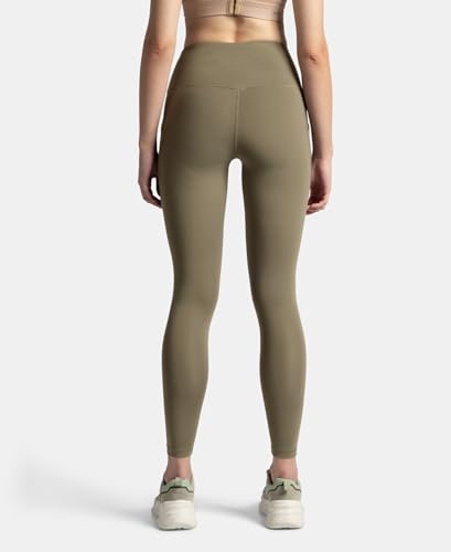 Image of Jockey MW68 Women's Microfiber Elastane Stretch Performance 7 /8th Leggings with Broadwaistband & Back Pocket Earth S