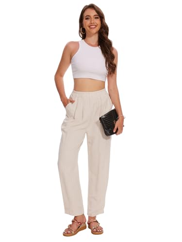 Moss Rose Women's Linen Pants High Waisted Straight Palazzo Casual Trousers with Pockets