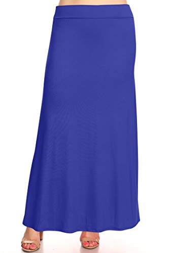 Women's Plus Size Elastic Band Foldable High Waist Relaxed Solid Maxi Skirt Made in USA