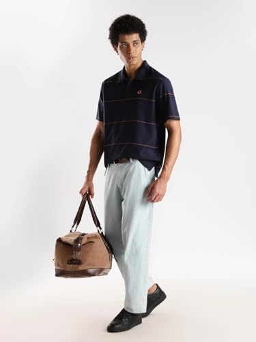 Image of Striped Relaxed Fit Cotton Polo T-Shirt