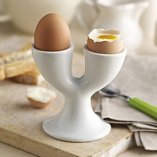 apollo THE HOUSEWARES BRAND Porcelain Egg Cup Double, Boiled Egg Holder for Breakfast, Size: 10x11x5cm, White