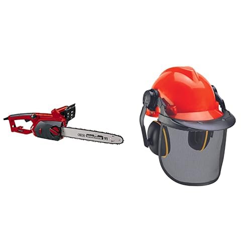 Einhell GE-EC 2240 -Motosierra eléctrica (2200W, longitud de corte: 37.5cm, velocidad de coste: 15m/s, 7800rpm, espada y cadena de calidad OREGON) + Casco protector talla unica