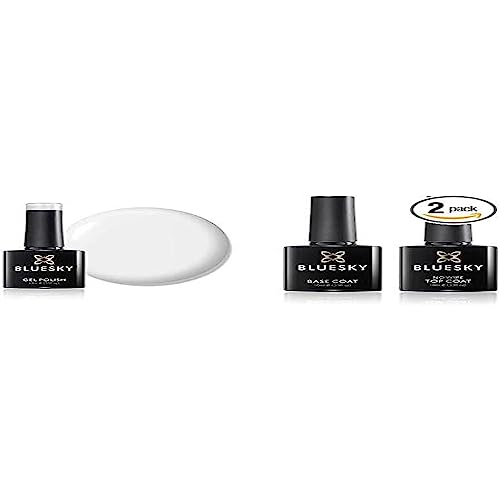 Bluesky Gel Nail Polish, Studio White 80526, and No Wipe Top Coat and Base Coat, Soak Off LED UV Gel Nail Polish Set, Long Lasting, Shiny, High Gloss Finish, Clear, 2 x 10ml Bottles