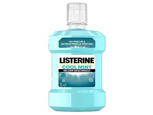 LISTERINE Cool Mint milder Geschmack (1000 ml), antibakterielle Mundspülung ohne Alkohol mit ätherischen Ölen, für ein langanhaltendes Frischegefühl