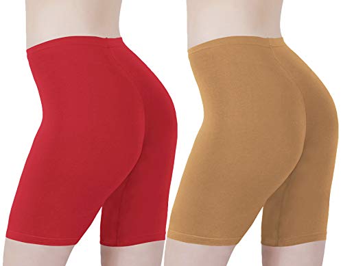 Image of Buy That Trendz Cotton Lycra Tight Fit Stretchable Cycling Shorts Womens | Shorties for Active wear /Exercise /Workout /Yoga /Gym /Cycle /Running Red Grey Combo Pack of 2