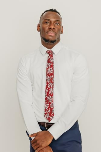 Image of DAZI Men's Skinny Tie Floral Print Cotton Necktie, Great for Weddings, Groom, Groomsmen, Missions, Dances, Gifts.