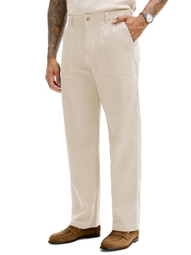 HOTake Men's Linen Dress Pants Casual Pants for Men Straight Leg Trousers with Button Closure S(32) Floral White2