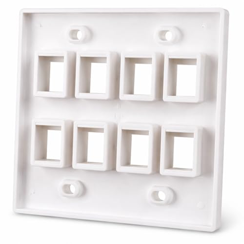 Placa de pared Keystone de 8 puertos DIYTECH con soporte de 2 bandas para red y cable coaxial 3