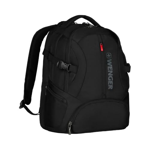 WENGER Transit Laptop-Rucksack mit Tabletfach, Notebook bis 16 Zoll, Tablet bis 10 Zoll, Organizer, 27 l, Damen Herren, Büro Business-Reisen Uni, Schwarz, 600636
