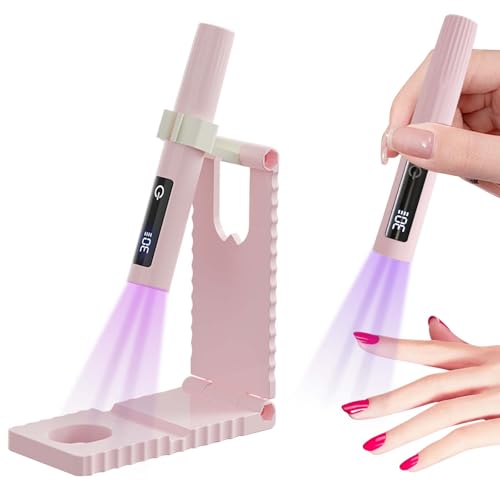 Mini Lampara UV LED Uñas, Mini Lampara UV Led Uñas 3W, Secador de Uñas Portátil con Soporte Temporizador 30/60, Secado Rápido para Manicura, Resina de Extensión de Gel DIY Arte de Uñas (Rosa)
