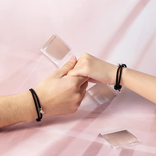 Magnetic Couples Bracelets Matching Bracelets For Couples Boyfriend Girlfriend Best Friend Heart Magnet Mutual Attraction Eternal Love & Wish Gift（2Pcs Black&Black） #TOP1