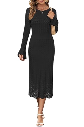 Image of Newshows Women's Hollow Slim Summer Fall Church Work Casual Sweater Dress