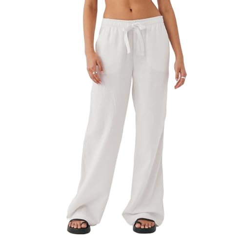 Wide Leg Pants for Women Elastic Waist Drawstring Palazzo Linen Pants Causal Summer Beach Pants with Pockets