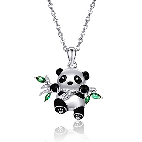 Sterling Silver Panda Necklace Cute Pandas Stuffed Animal Pendant Necklace Panda Bear Jewelry Gifts for Women Girls Panda Lover (Lovely Panda)