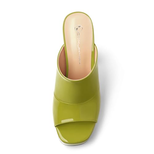 Image of Women Square Open Toe Platform Chunky Heel Slide Sandals | Slip On High Heel Dress Sandals, Elegant Formal Footwear For Wedding Club Evening Party Events