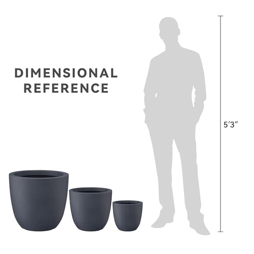 Image of Kante Set of 3 Charcoal Concrete Bowl Planters 18 inch 14 inch 10 inch Dia