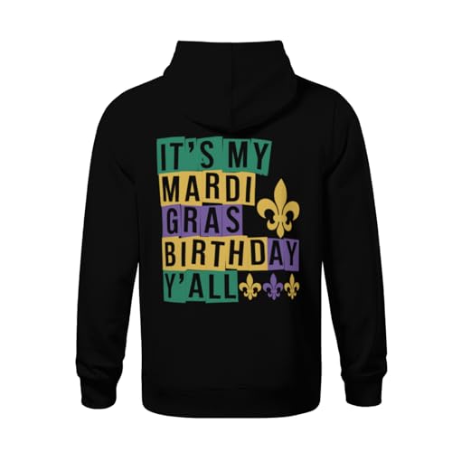 Kids Retro It's my Mardi Gras Birthday y'all Boys Girls Lightweight Kangaroo Pocket Fleece Hoodies3