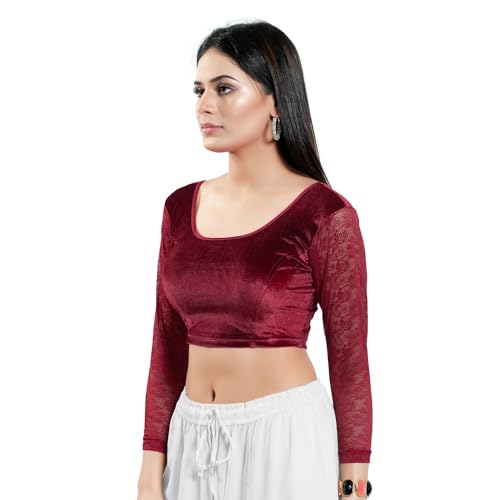 Image of Vamas Women's Velvet Non-Padded Stretchable Long Sleeve Saree Blouse (A-46)