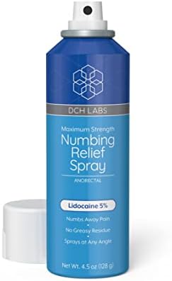 DCH Labs 5% Lidocaine Numbing Spray Maximum Strength Relief, 4.5 oz, Topical Anesthetic That Sprays at Any Angle, Vegan & Cruelty-Free, Secured with Child Resistant Cap