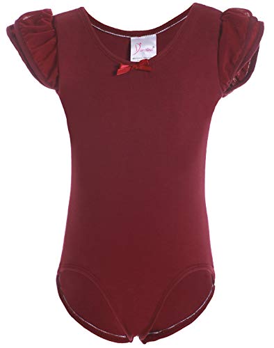 Dancina Girls Leotard Flutter Sleeve Body Suit For Ballet Dance Gymnastics Training 4 Wine Red