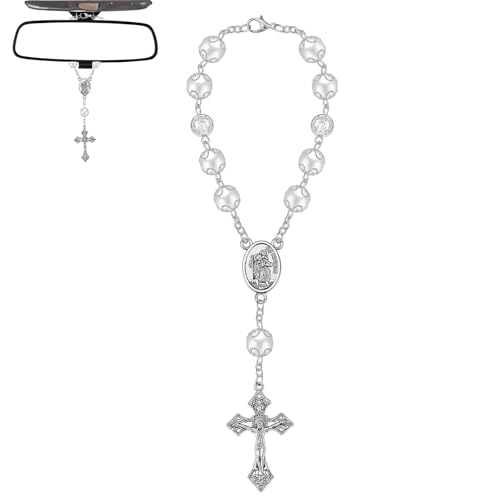 Mrltau Rosario para Espejo Retrovisor de Coche, Decoración y Amuleto de la Suerte, Colgante para Espejo, Regalo de Automovilista, Cadena de Oración