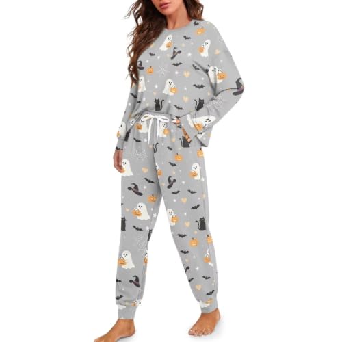 Image of Women's Pajamas Set Soft 2 Piece Loungewear Long Sleeve Pj Set | Matching Sleepwear, Crew Neck Top, Drawstring Jogger Pants with Pockets, Fall Pajama for Home, Sleep, Casual Wear, Plus Size