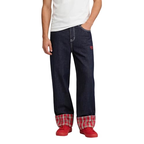 Generico Pantalones vaqueros de hombre Patchwork Slim Fit de Denim Y2K para el tiempo libre Pantalones de hombre estampados simples versátiles Jeans a cuadros con solapa escocesa Pantalones Harm